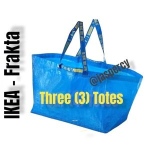 IKEA Frakta Three (3) - X Large Blue Reusable Shopping Bag Laundry Tote Moving